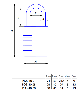 Замок навесной PDB-40-28-CODE "Апекс" #172370